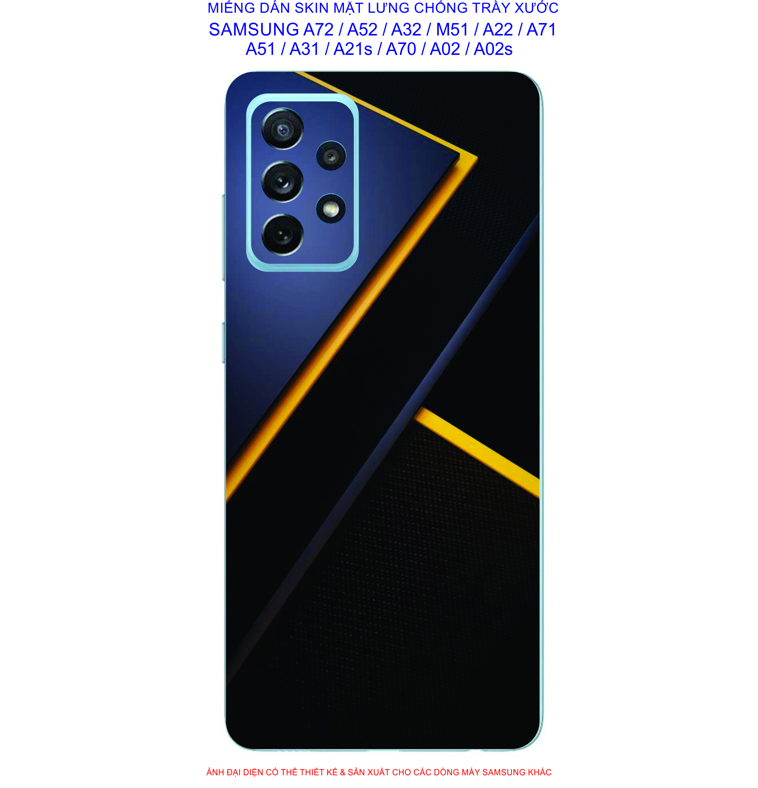 Miếng Dán Skin mặt lưng SAMSUNG A72 / A52 / A32 / A22 / M51 / A71 / A51 / A31 / A21s / A12 / A02 / A02s chống trầy xước