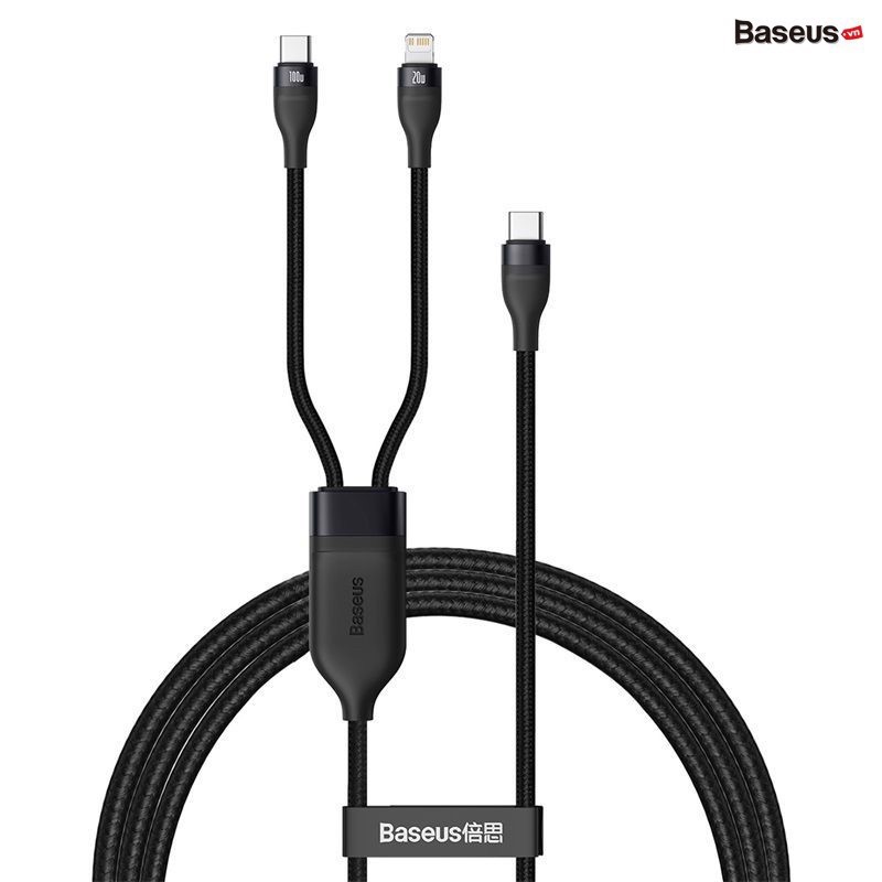 Cáp sạc nhanh 100w type c to lightning & type c baseus flash series one-for-two fast charging data cable type-c to l+c