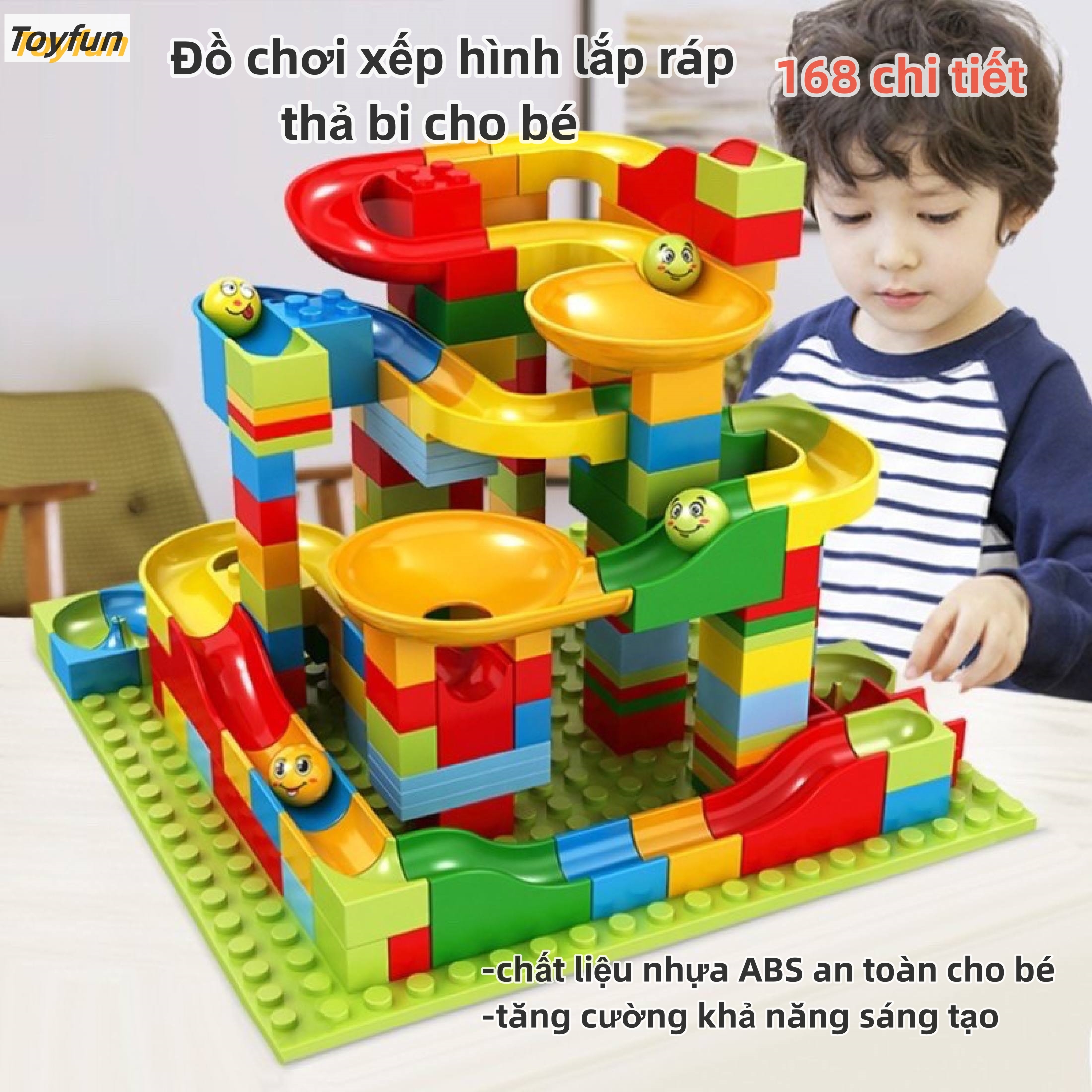 168/336PCS  Đồ chơi xếp hình lắp ráp thả bi cầu trượt bóng 168 chi tiết, đồ chơi lắp ghép cho bé phát triển tư duy