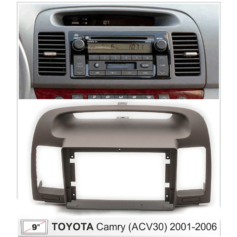 9นิ้ว2Din วิทยุติดรถยนต์ Dashboard แผงสเตอริโอสำหรับติดตั้งแผงดินคู่ CD กรอบ DVD สำหรับ Toyota Camry 2001-2006