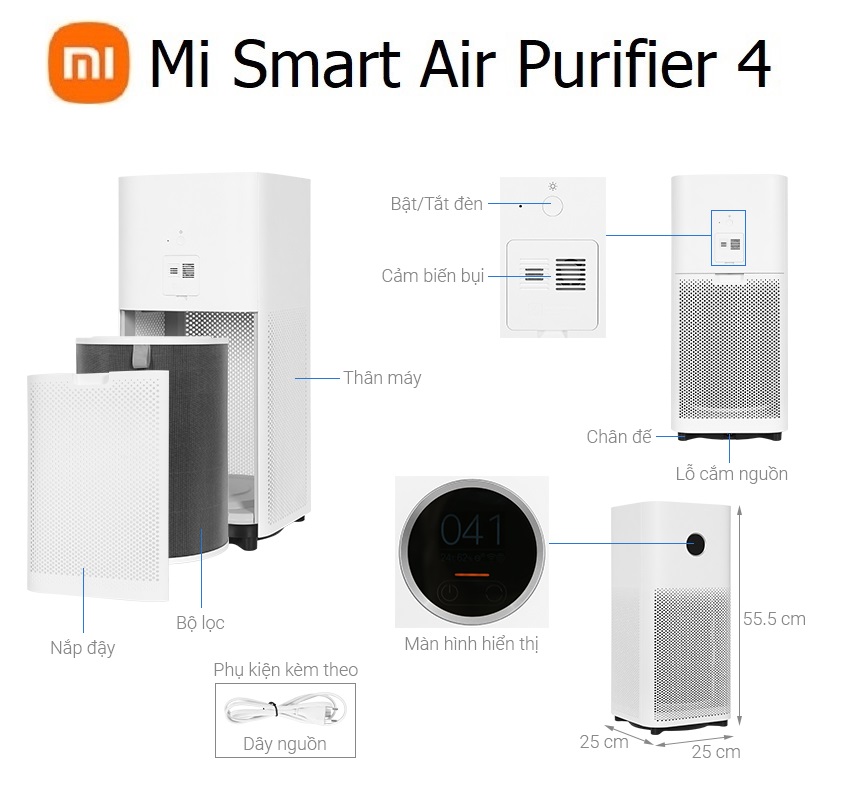 Máy lọc không khí Xiaomi 6 / 4 Pro / 4 / 4 Lite / 4 Compact Smart Air Purifier - Chính hãng Digiworld