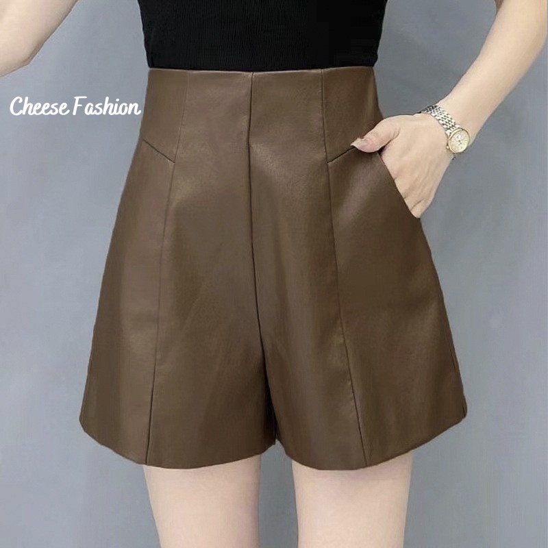 Quần short da cạp cao dáng ôm phong cách Hàn Quốc siêu hot