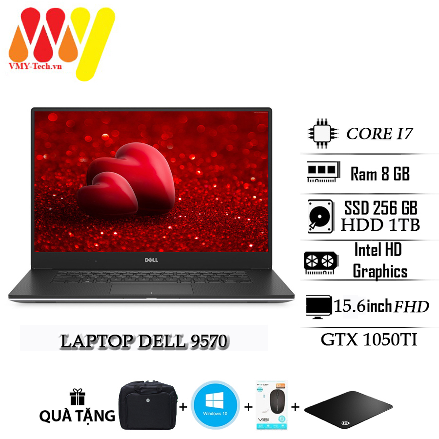 Dell xps 9570 laptop high-end model, core i7, 8gb ram, 128gb + 1tb ssd hard drive, gtx 1050ti, 15.6inch fhd screen, high-end zin laptop