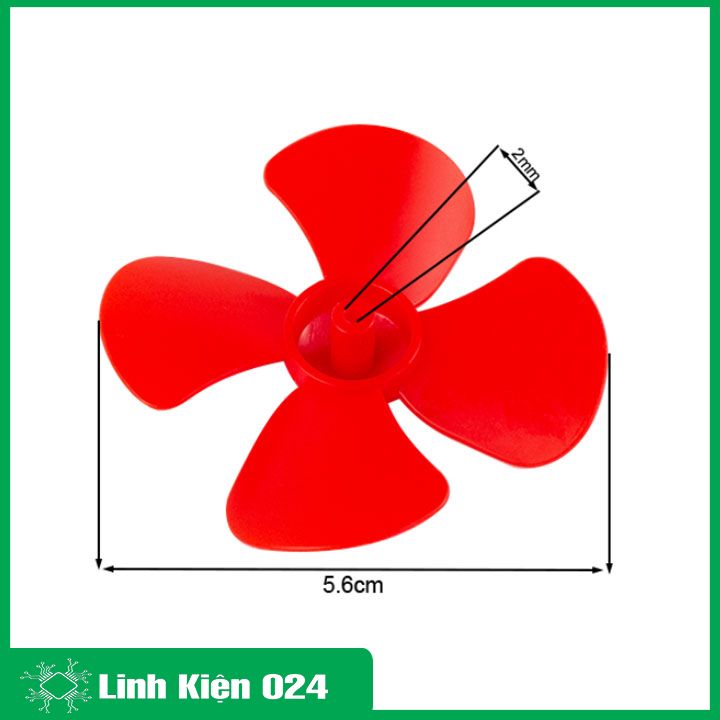 Cánh quạt mini cho motor rộng 56mm trục 2mm chất liệu nhựa dẻo, 4 cánh màu ngẫu nhiên