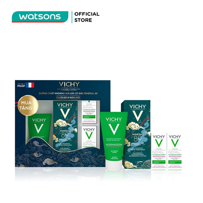 Combo Vichy Festive (Khoáng Cô Đặc Mineral 89 50ml + Normaderm Gel 50ml + Normaderm Kem 3mlx2) giá rẻ