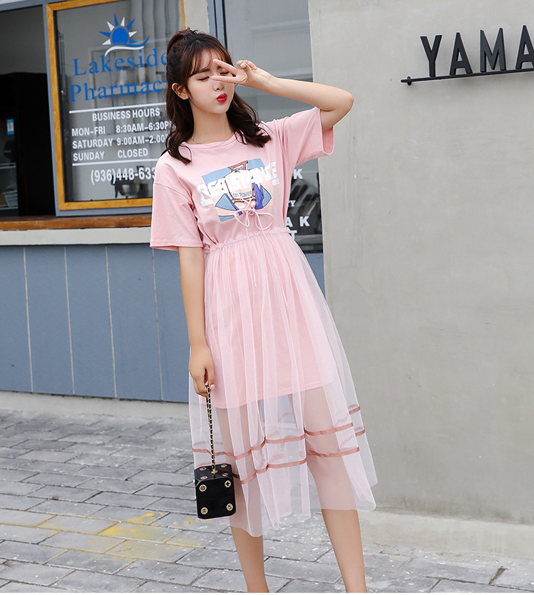 Đầm suông phối chân váy lưới D15