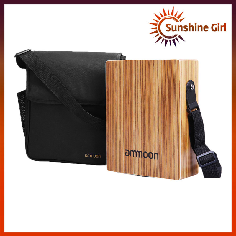ammoon Portable Traveling Cajon Box Drum Flat Hand Drum Wooded Percussion Instrument with Strap Carry Bag