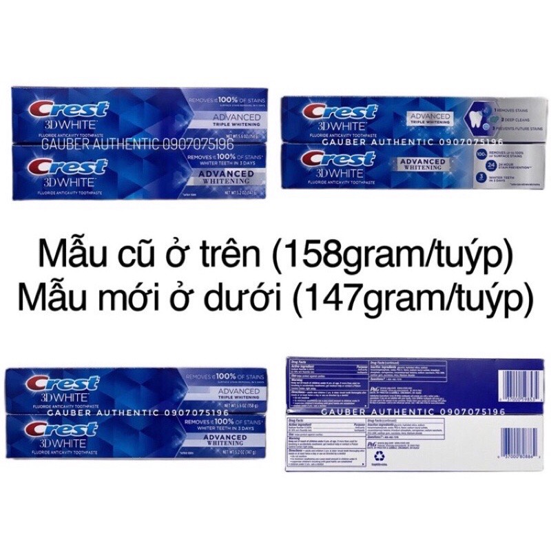 Kem đánh răng Crest 3D White Advanced whitening 158g
