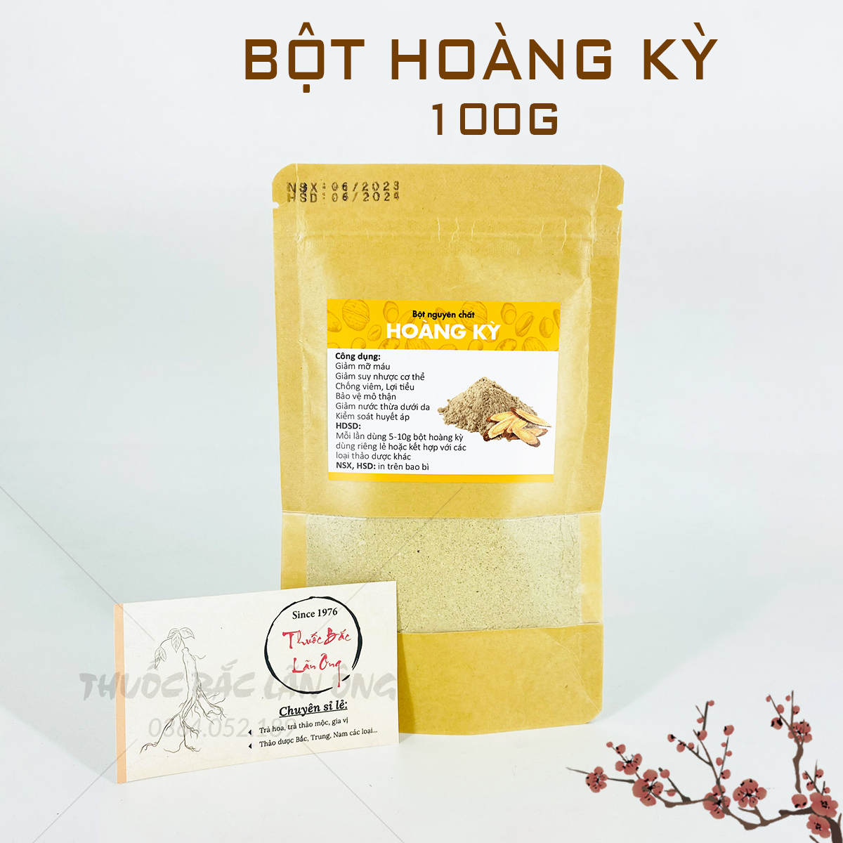 Bột hoàng kỳ nguyên chất 100g, bồi bổ tăng cường miễn dịch - Lãn Ông