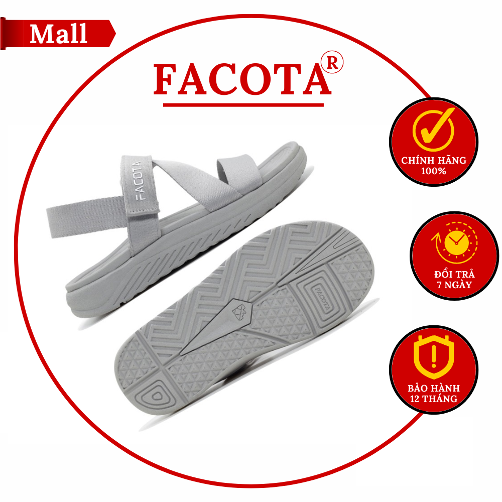 Giày sandal Facota nam nữ chính hãng REN13 , Facota XÁM SÁNG nam nữ
