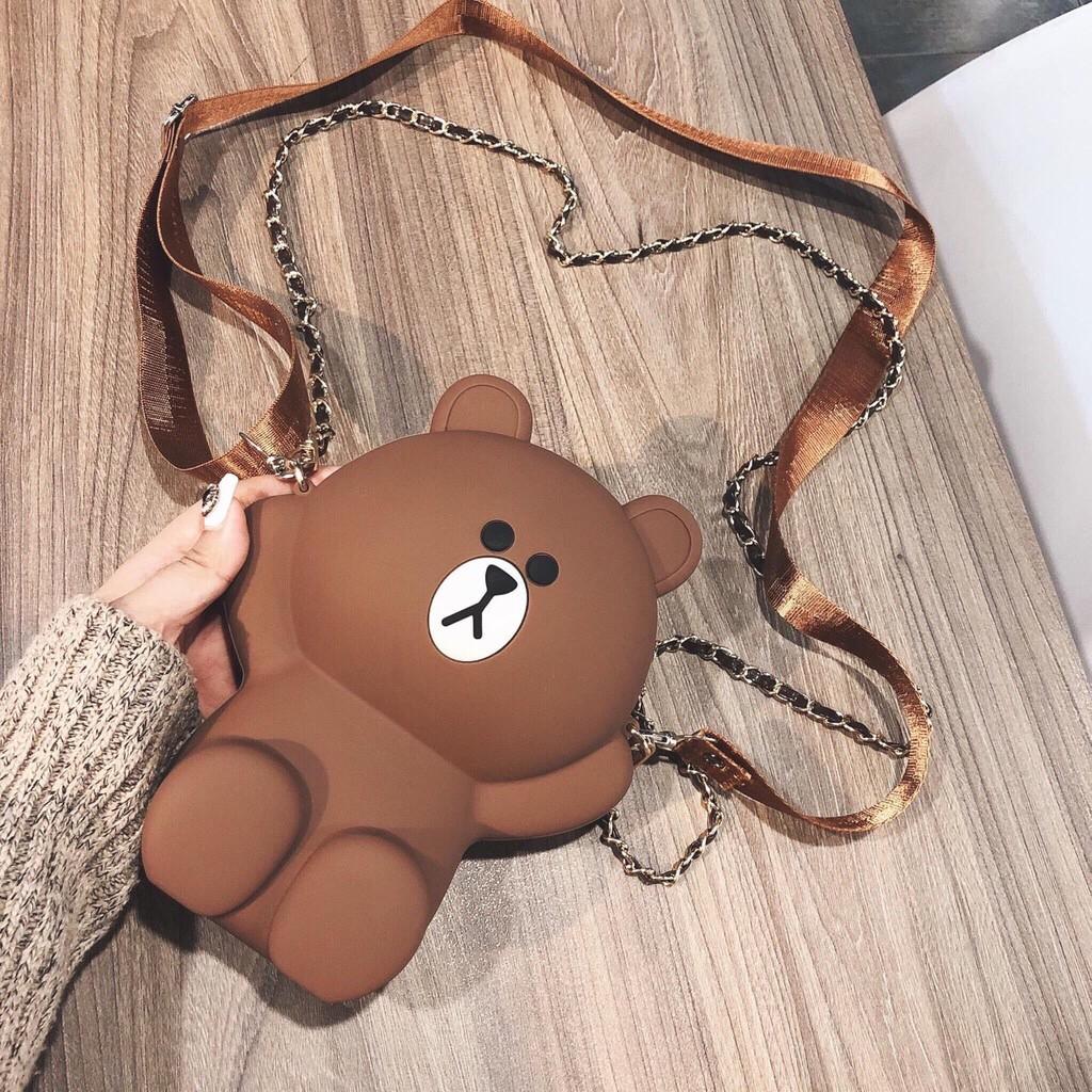 [HCM]Túi đeo chéo gấu Brown silicone