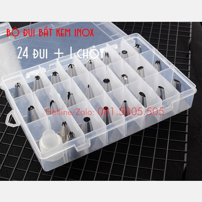 Bộ đui 24 chiếc kèm chốt chất liệu đui inox - Bộ 24 đuôi HÀNG LOẠI 1 bộ bắt bông kem 24 đuôi trang trí bánh kem