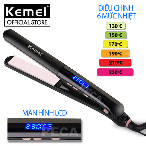 Máy duỗi tóc màn hình LCD thông minh Kemei KM-1322 làm nóng nhanh, 6 mức nhiệt điều chỉnh phù hợp với nhiều loại tóc, tâm nhiệt gốm cao cấp an toàn - PHÂN PHỐI CHÍNH HÃNG