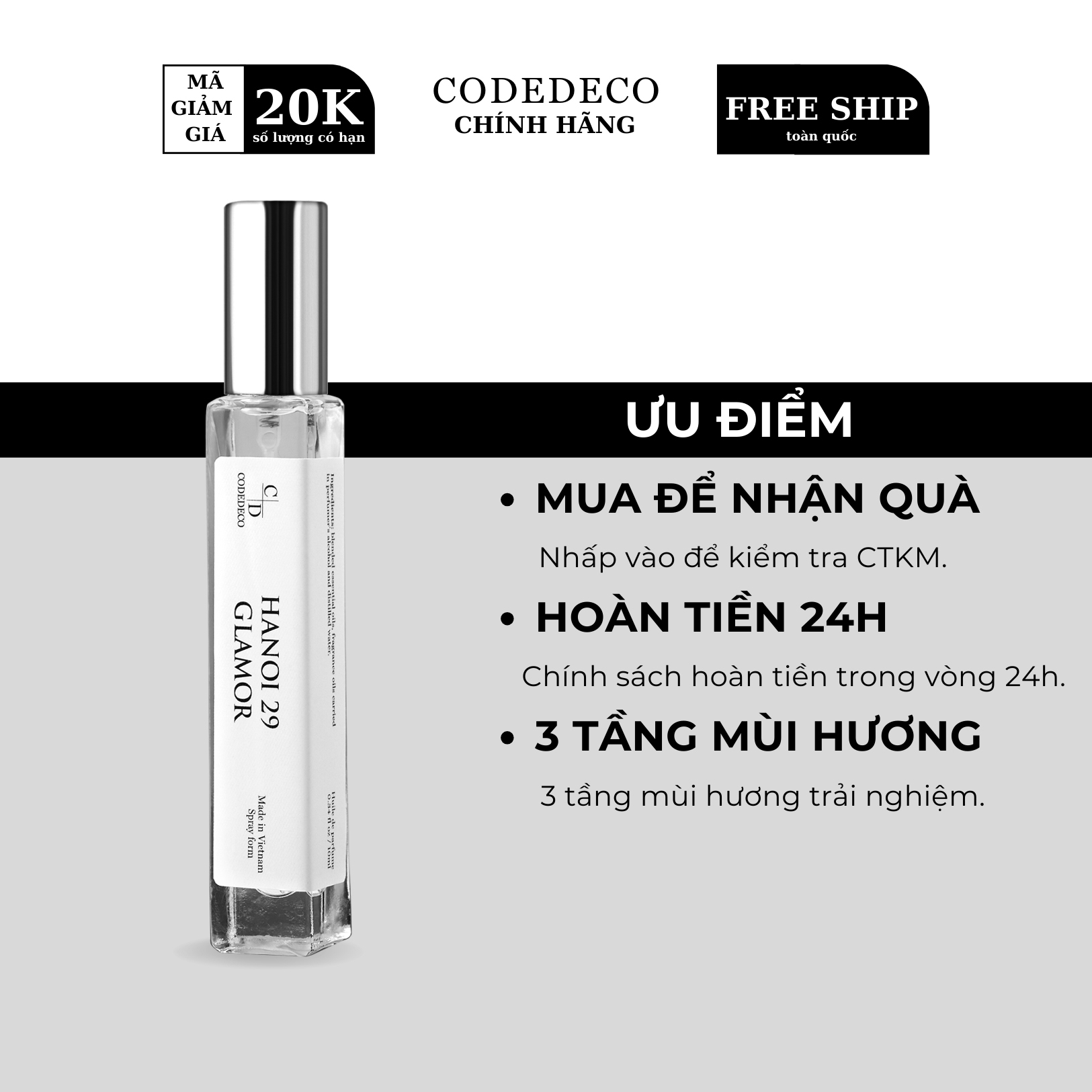 Tinh dầu nước hoa CODEDECO Hanoi 29 Glamor 10ml, thanh lịch, tinh tế