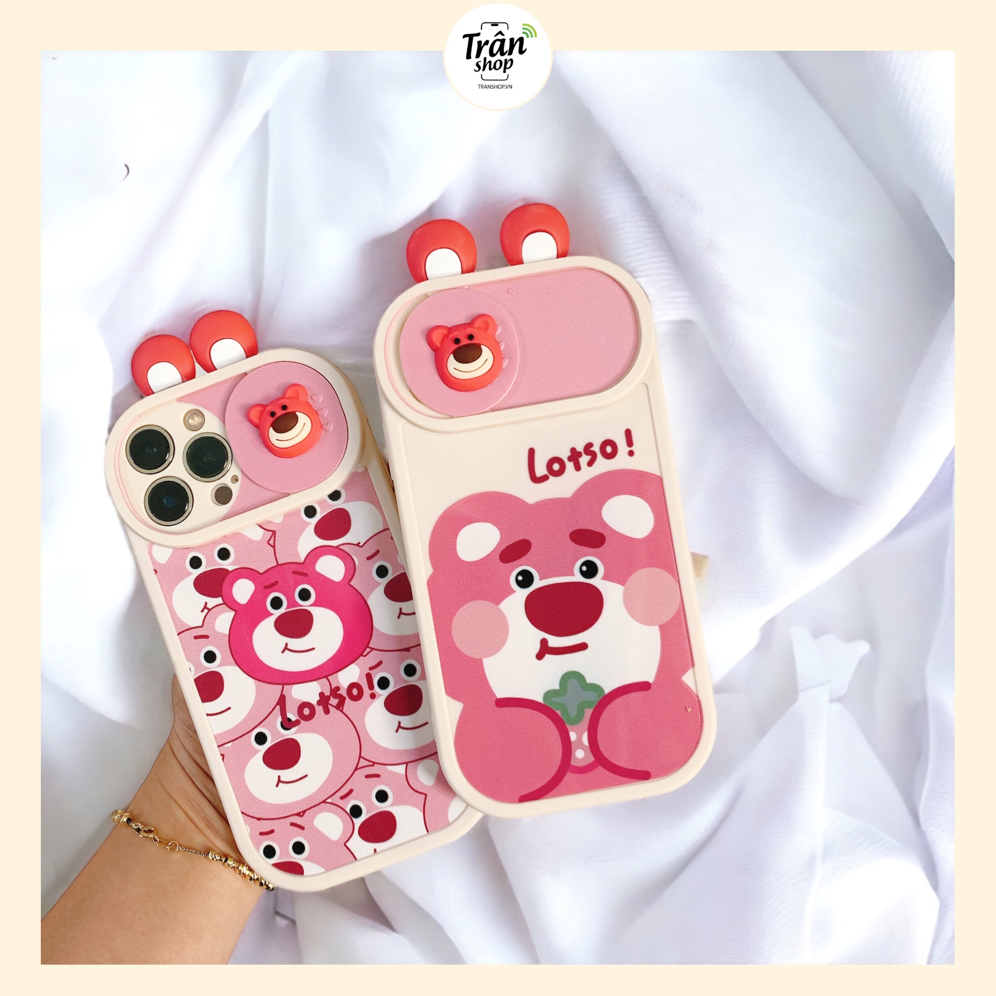 Ốp Lưng IP Gấu Dâu Nắp Trượt Camera Cho IP