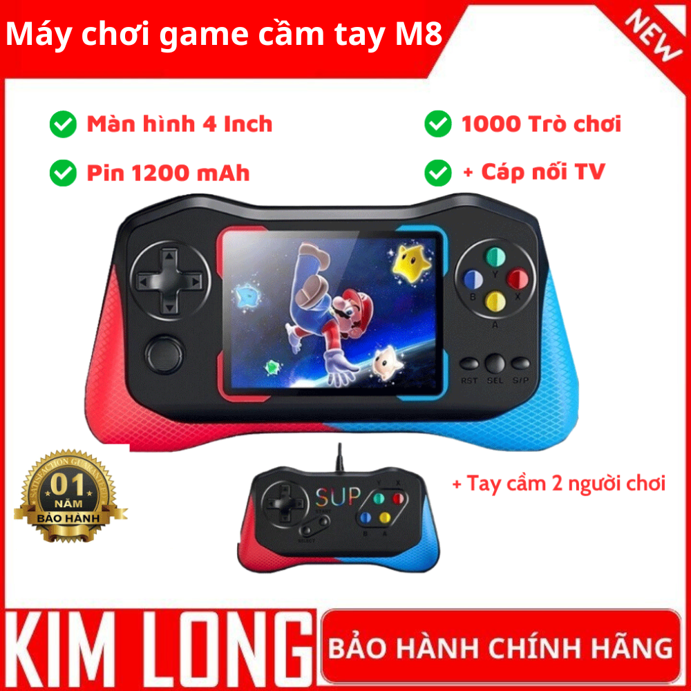 Máy Chơi Game Cầm Tay M8 1000 Trò - Pin Cực Trâu - Kết Nói Được TV - Kèm Theo Tay Cầm Chơi Game 2 Người - BH 12 Tháng