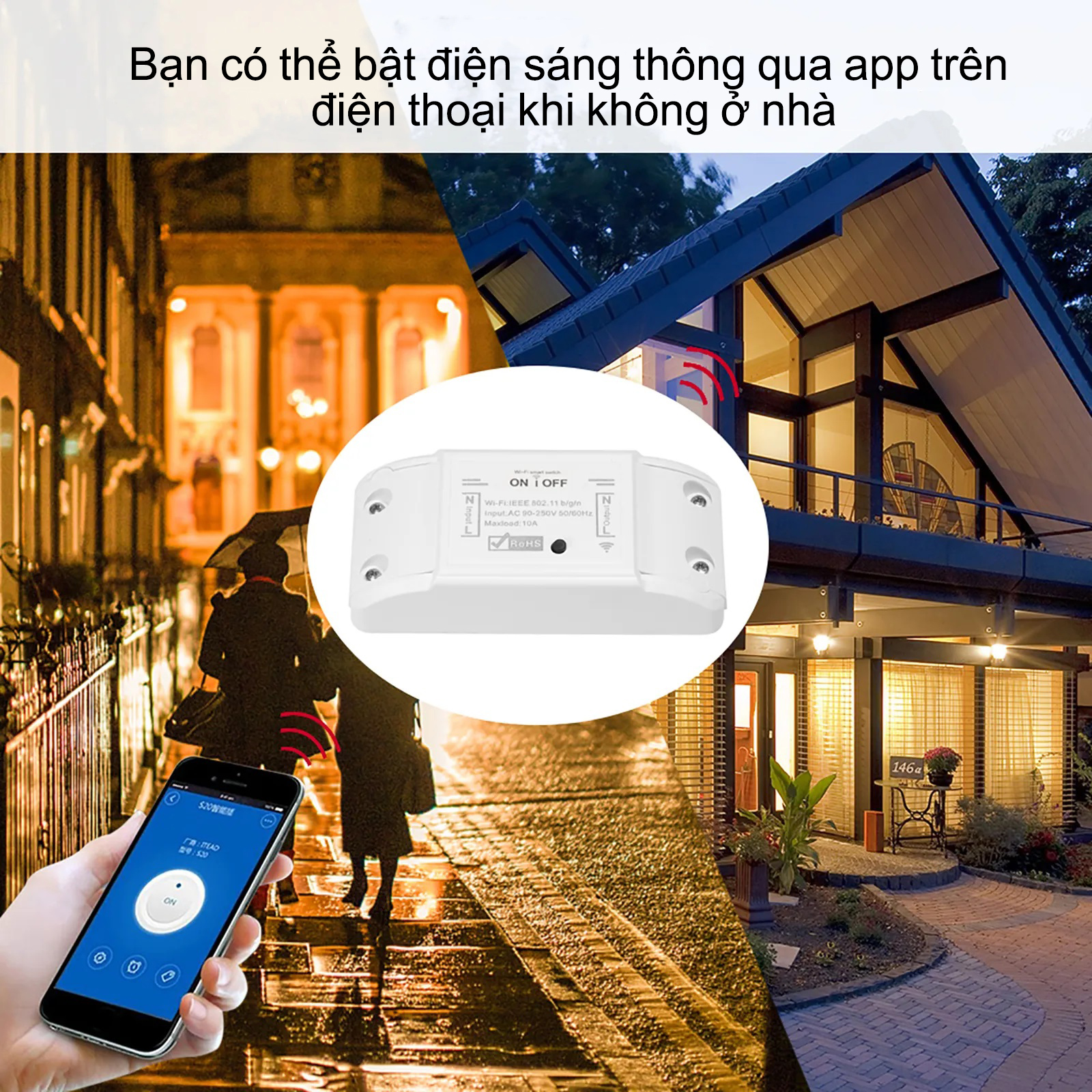 Công Tắc Wifi Thông Minh 10A ~2200W - Chức Năng Hẹn Giờ, Điều Khiển Từ Xa, Google & Alexa