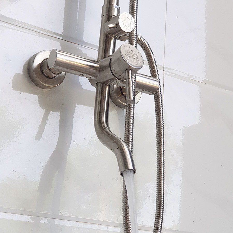Bộ sen cây tắm đứng nóng lạnh Inox SUS 304 Eurolife EL-S918 3 chức năng, dùng tốt, không han rỉ ở môi trường nước phèn hay nhiễm mặn (Trắng vàng)