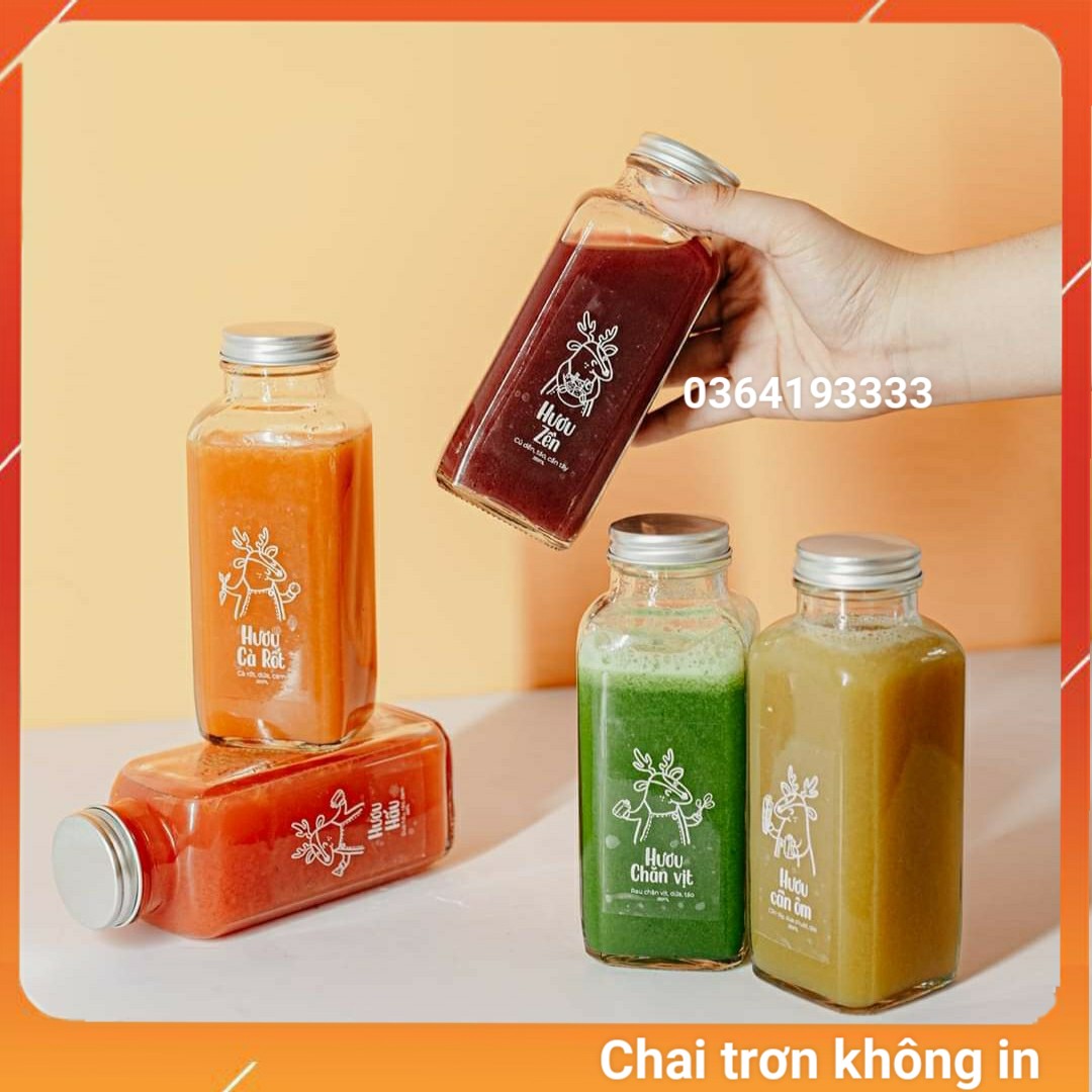 Chai thủy tinh vuông 250ml nắp bạc
