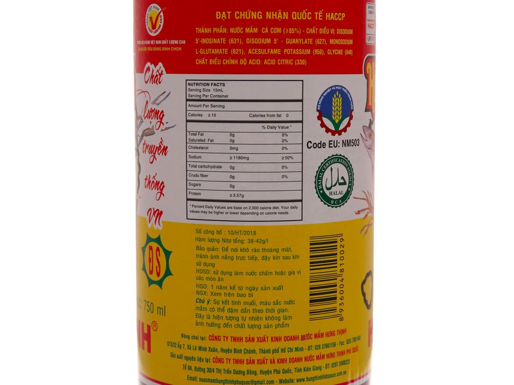 Nước mắm đặc sản HƯNG THỊNH 35 độ đạm chai 620ml
