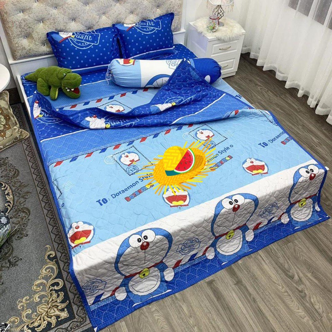 Bộ ga gối 3 món 1m6x2m và 1m8x2m mẫu đoremon tem thư