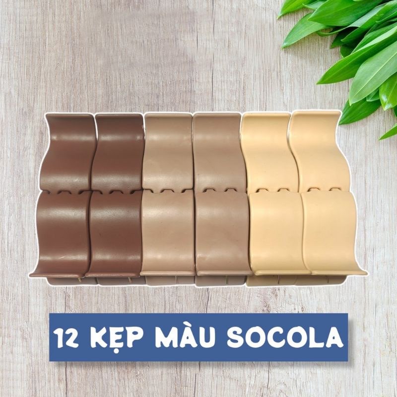 ( SIÊU DẺO) Set 12 Kẹp tóc càng cua 5 răng nhám màu socola- HOT HIT