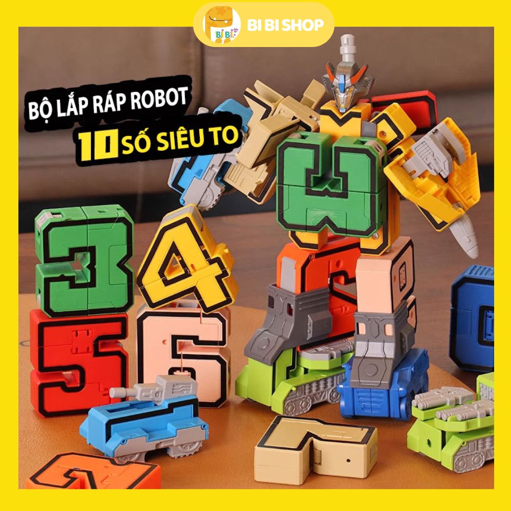 Bộ đồ chơi lắp ráp robot biến hình từ số 0 - 9, đồ chơi số biến hình, robot số biến hình, bộ chữ số biến hình