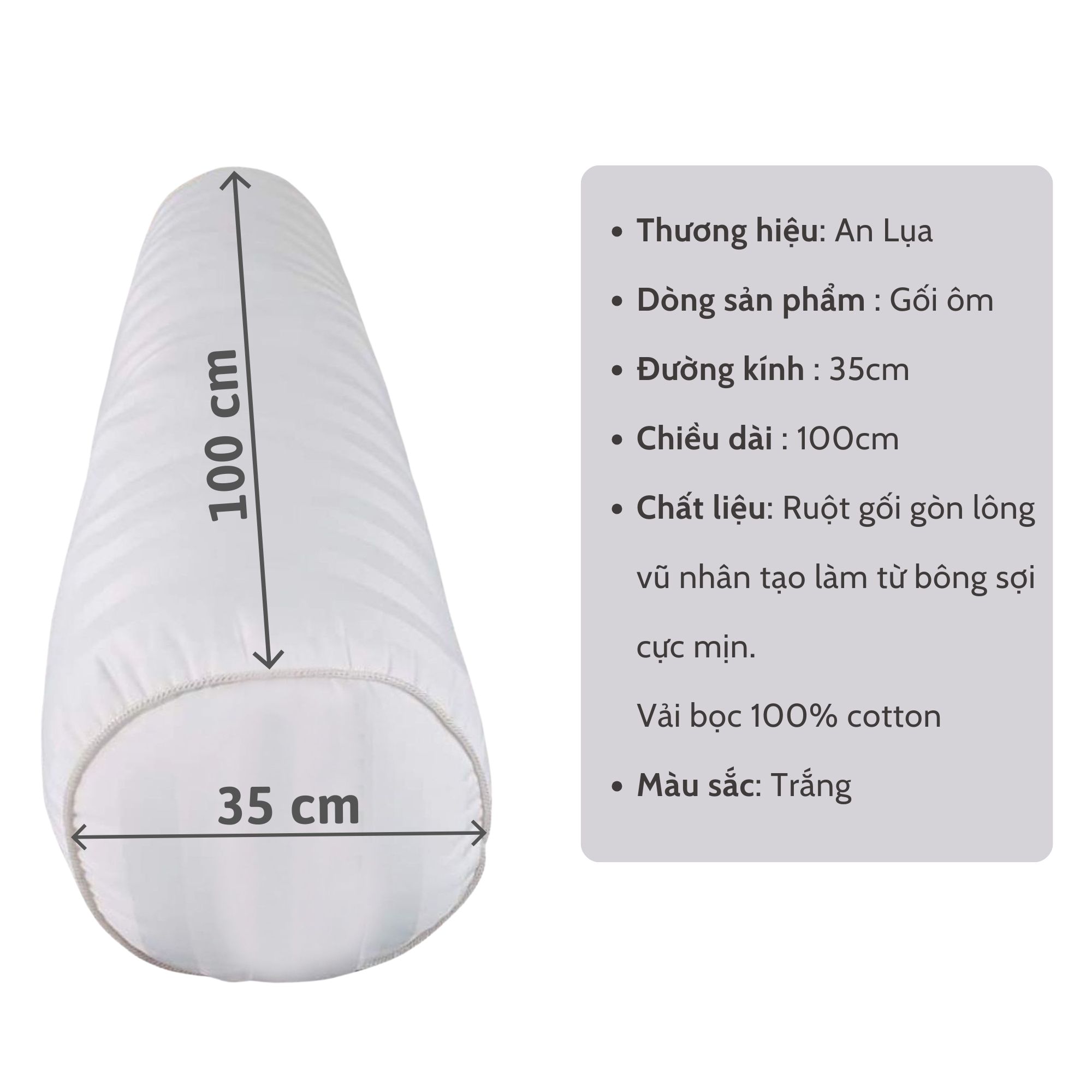 Ruột gối ôm An Lụa 35x100 cm bông lông vũ nhân tạo microfiber