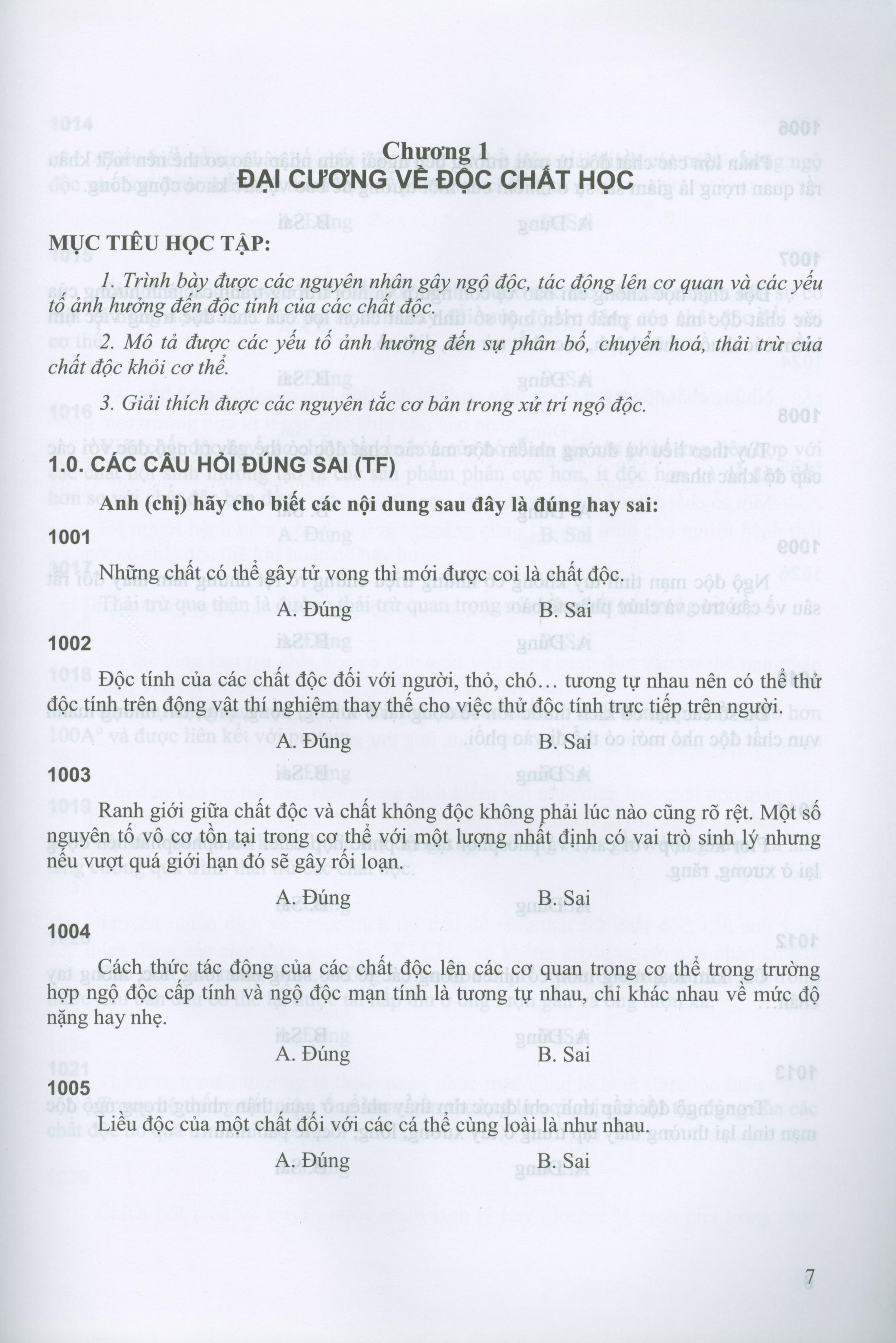 Câu hỏi trắc nghiệm độc chất