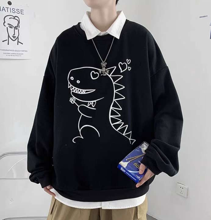Áo Sweater Nam Nữ Tay Phồng In Khủng Long