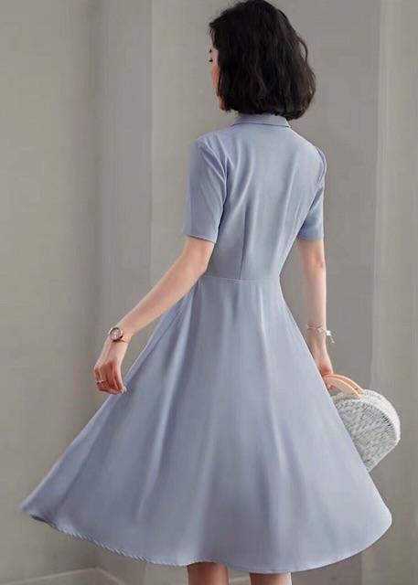 Đầm xanh đậm 4 nút (kèm hình thật)