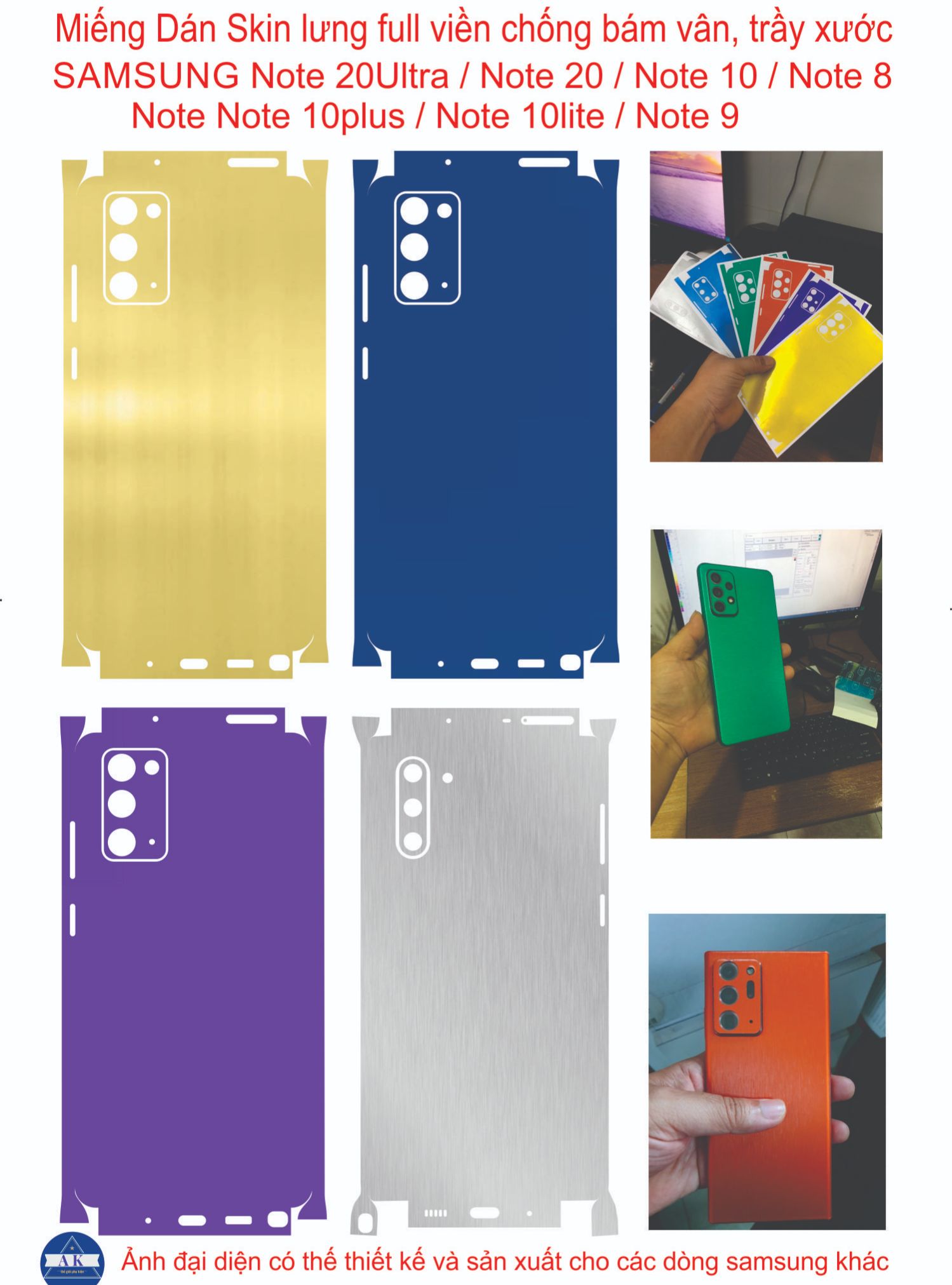 Miếng Dán skin lưng full viền cho Samsung Note 20Ultra / Note 20 / Note 10 / Note 10plus / Note 10lite / Note 9 / Note 8.chống trầy xước, chống bám vân tay..