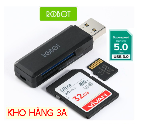Đầu đọc thẻ nhớ usb robot cr102 chuẩn usb 3.0 tốc độ truyền tải nhanh khe cắm thẻ nhớ sd/microsd