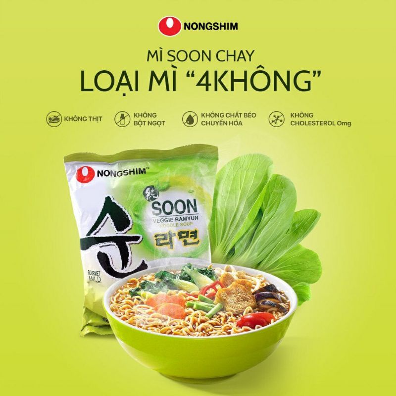 [ lốc 5 Gói] Mì CHAY Hàn Quốc Soon Veggie Nongshim (112g/gói)