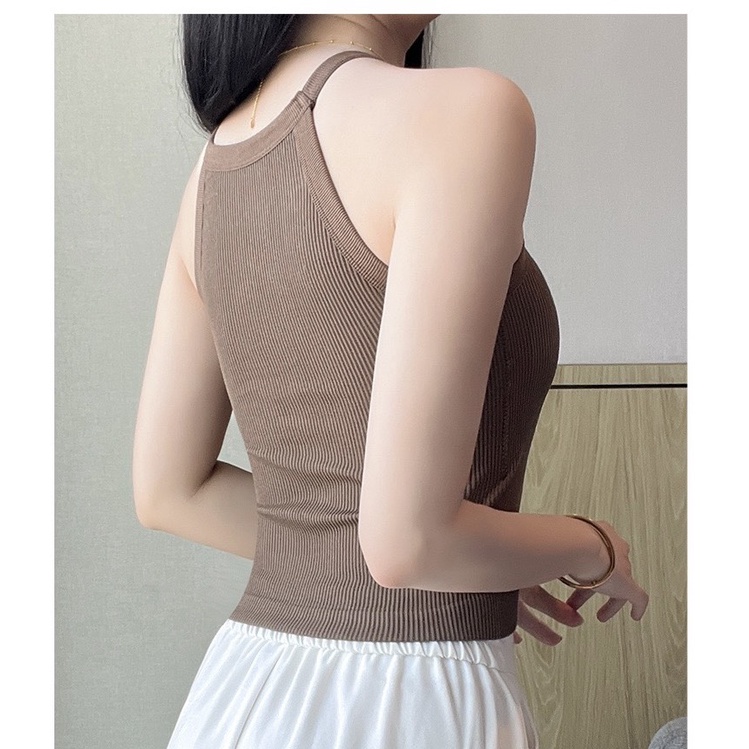 Áo hay dây croptop KÈM ÁO LÓT, Áo yếm thun tăm co giãn tốt kèm đệm ngực tiện lợi, Chất liệu co giãn tôn dáng