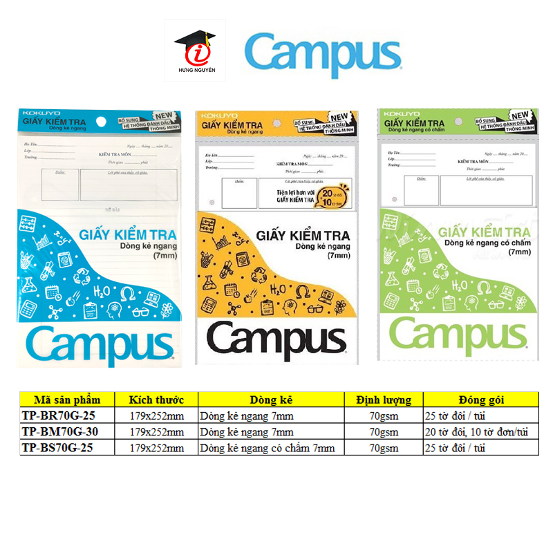 Giấy kiểm tra kẻ ngang 7mm B5 Campus
