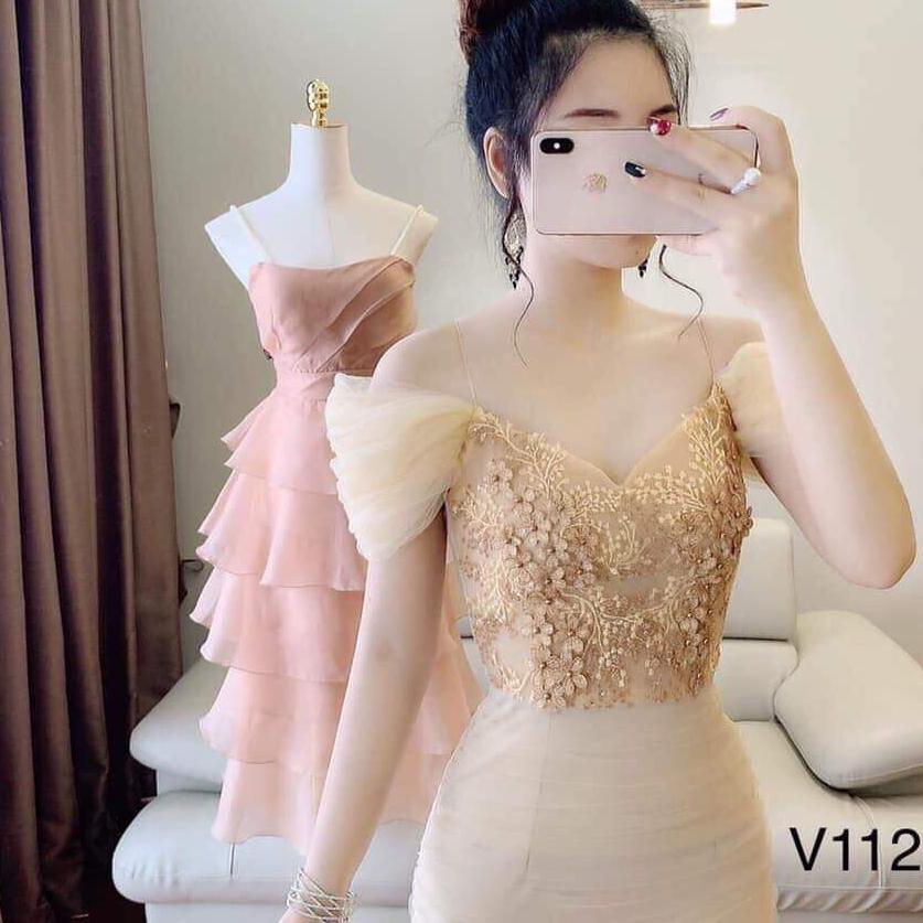 đầm nhún lưới phối ren đính kim sa