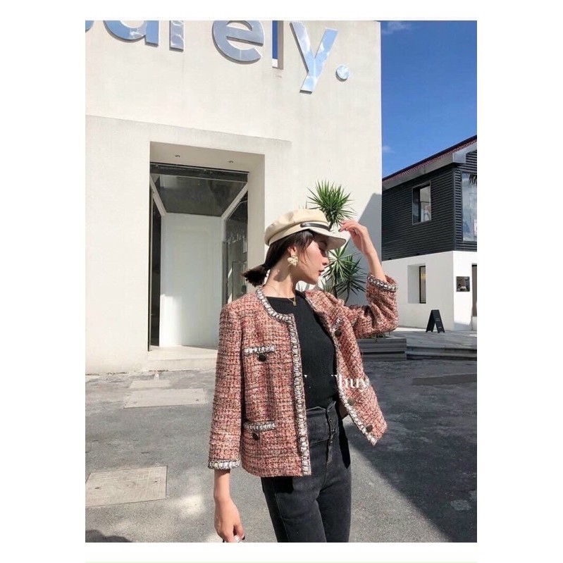 Áo dạ tweed dâu hồng Zara