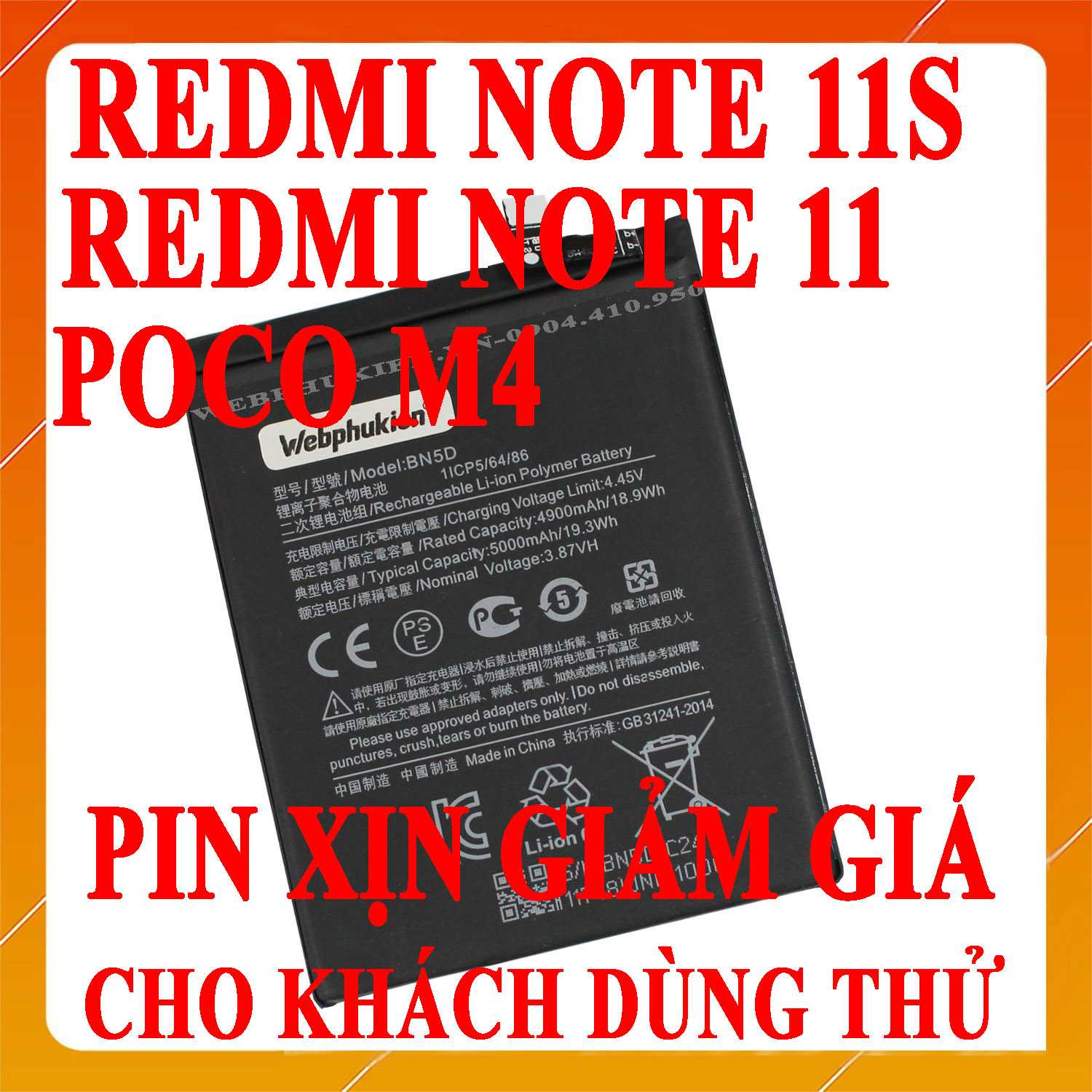 Pin Scud cho Xiaomi Redmi Note 11S/Redmi Note 11/Poco M4/Pocophone M4/Pocofone M4 (BN5D) - 5000mAh