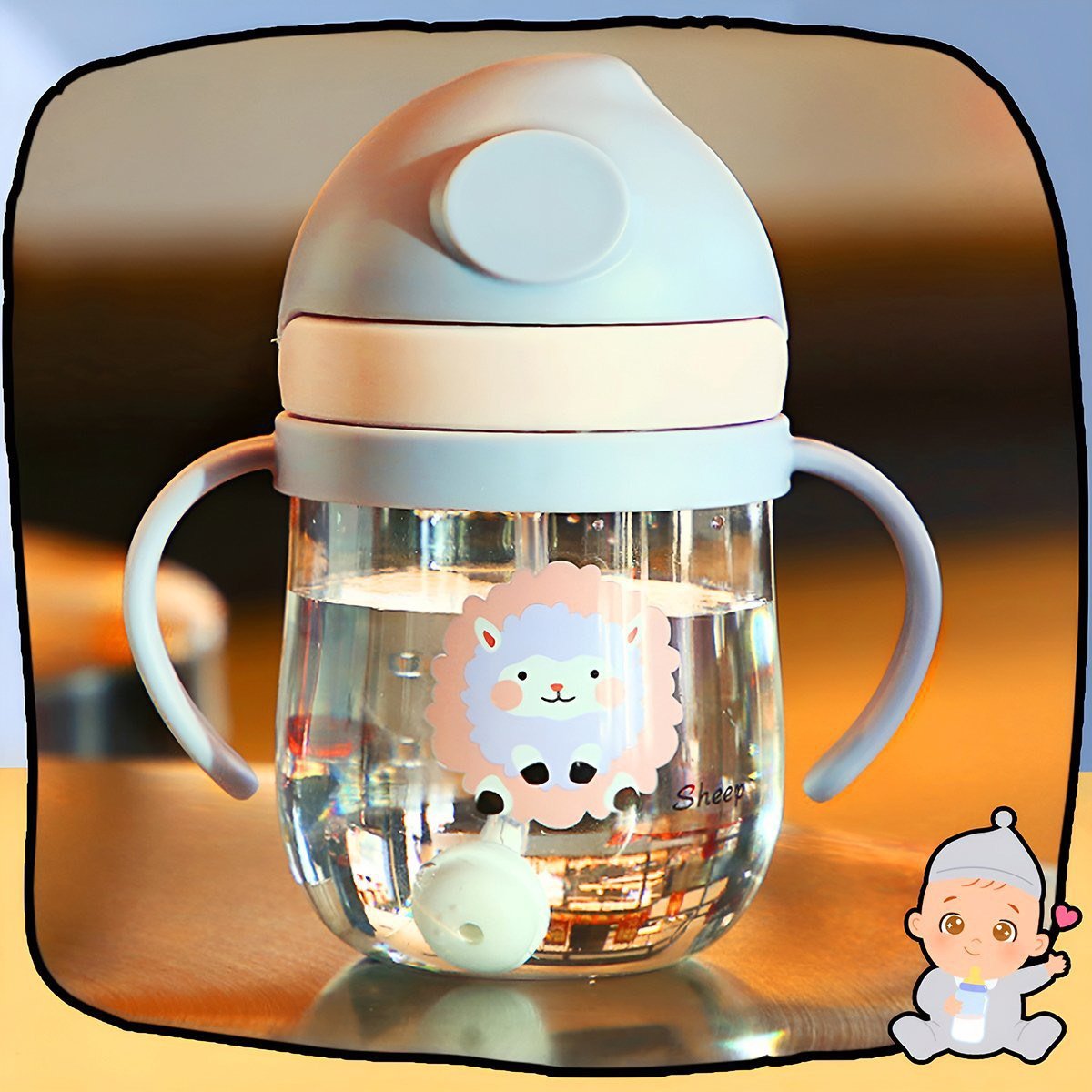 Bình nước cho bé hình thú vui nhộn cao cấp Baby-S, Bình tập uống nước cho bé chống sặc chịu nhiệt tốt – SBN012