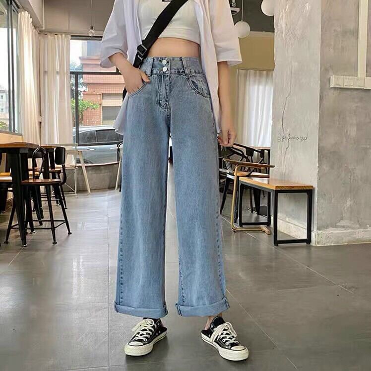 Baggy Jeans Ống Suông 2 Nút
