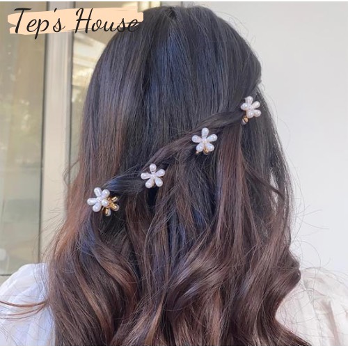 Kẹp tóc ngọc trai hoa 5 cánh dễ thương Hàn Quốc