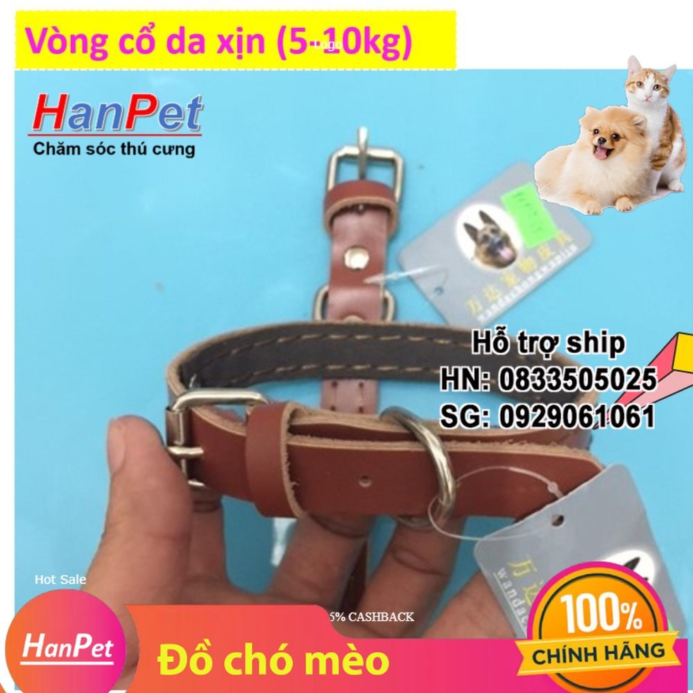 Hanpet - vòng cổ da bò thật 100% cho chó mèo từ 5-10kg