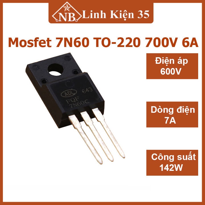 Linh kiện bán dẫn mosfet 7n60 kiểu chân to-220 dòng 7a 600v n-ch