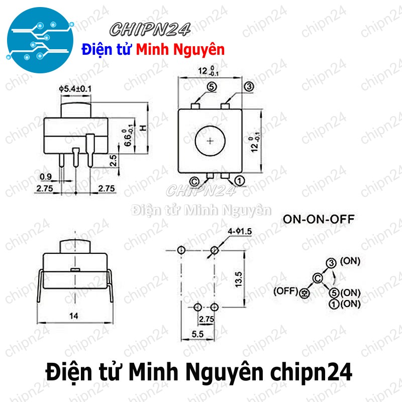[3 cái] (F103.9) Công tắc đèn pin 4P 214A - HH002844