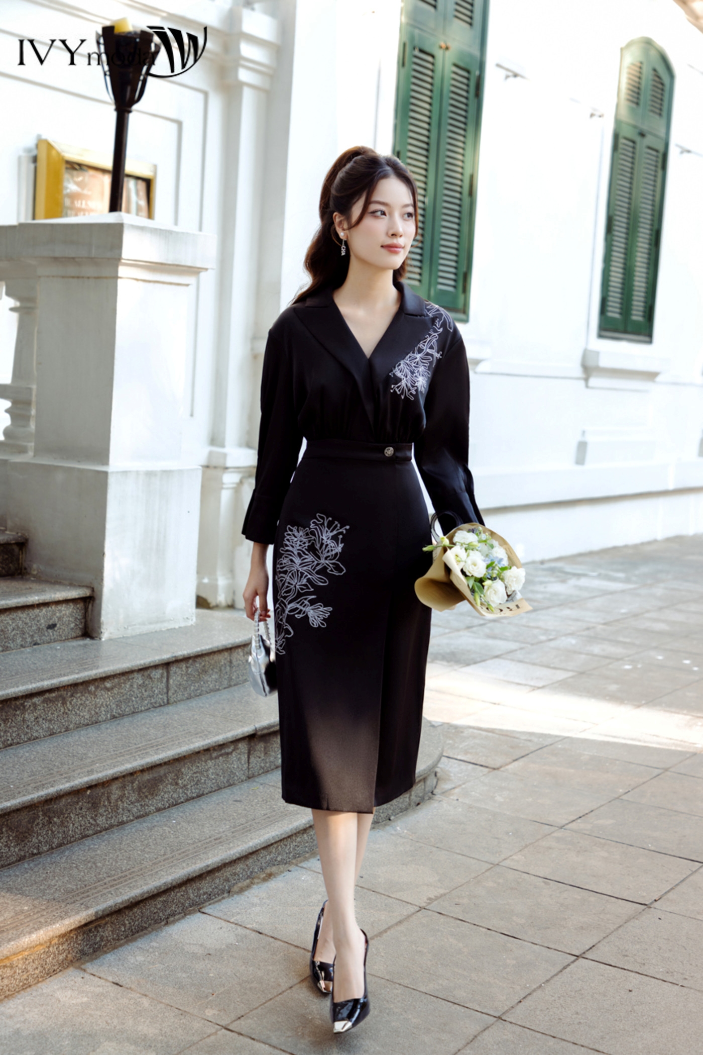Đầm Lụa Xếp Cổ 2 Ve IVY moda MS 48M7954