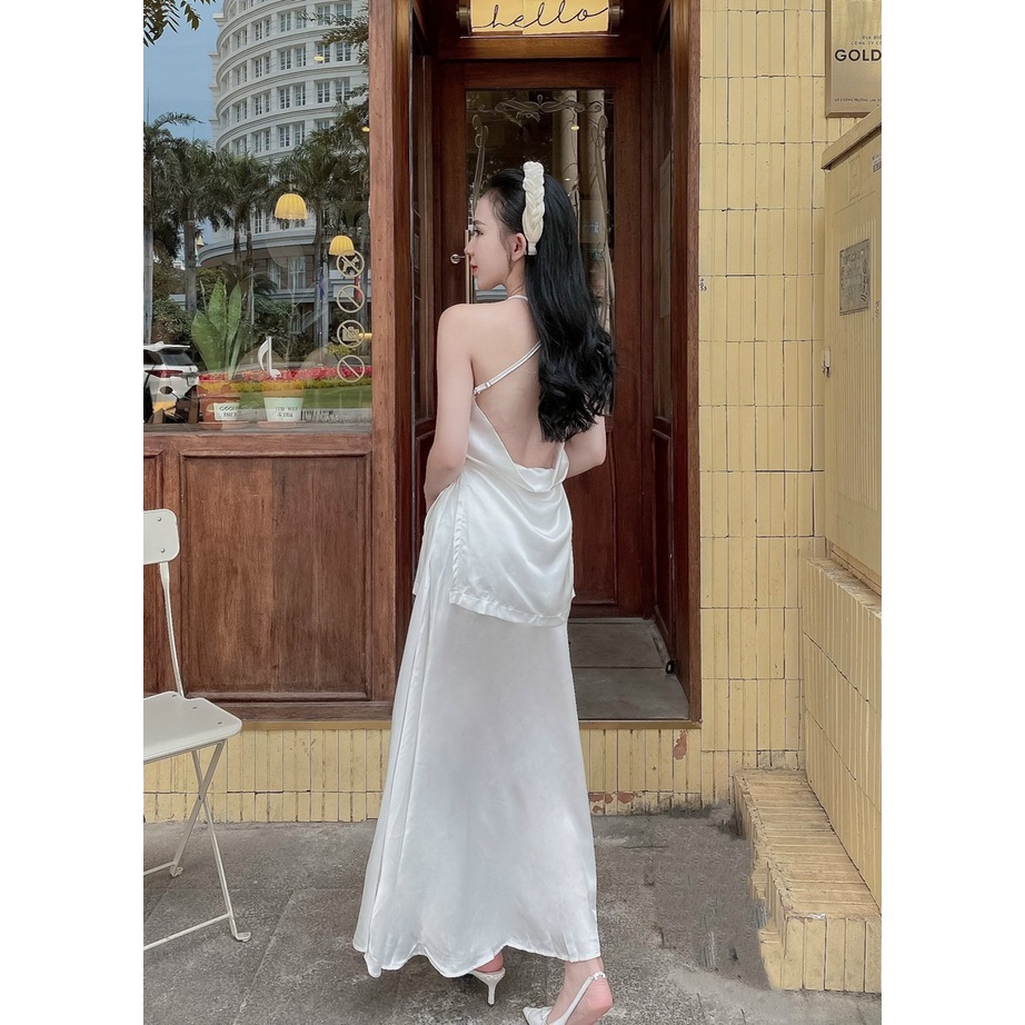 Đầm maxi đi biển Phi Satin Có Sẵn
