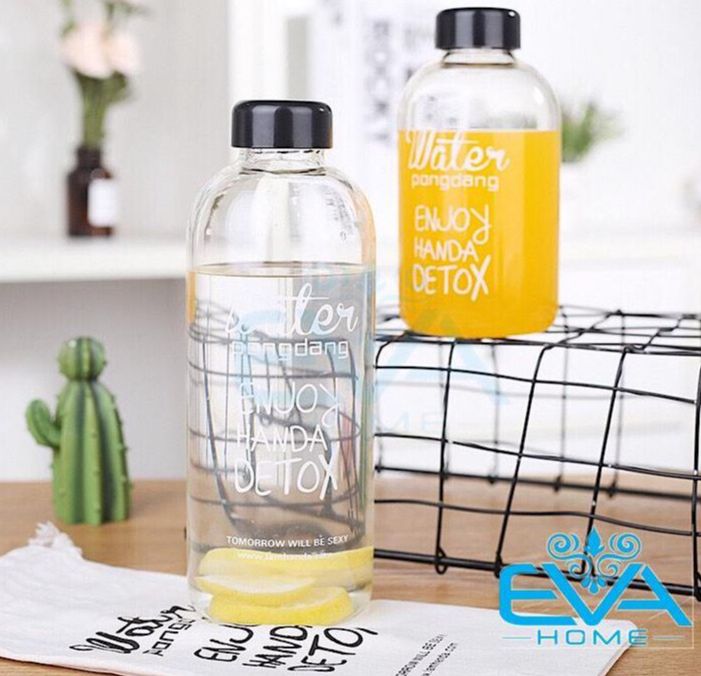 Combo 2 bình đựng nước thuỷ tinh detox 1000 ml và 600 ml kèm túi vải đựng