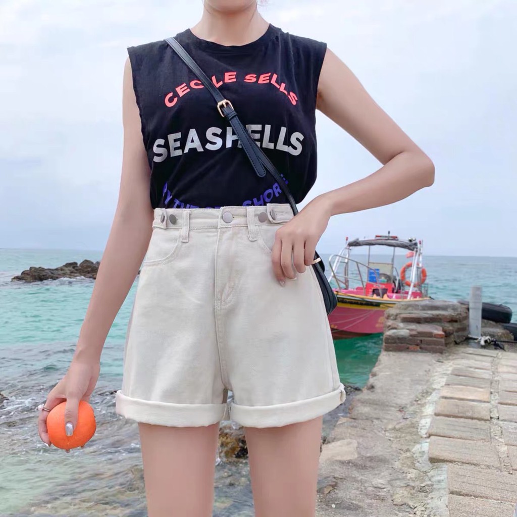 Quần Short Cạp Cao Sắn Gấu_C3