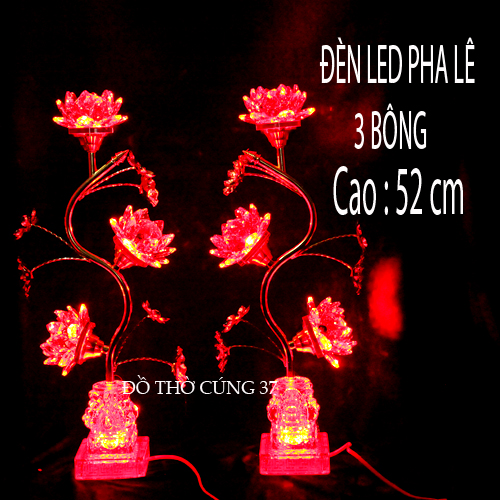 [ GIÁ 1 CẶP ] ĐÈN THỜ LED PHA LÊ  3 BÔNG TỰ ĐỘNG CHUYỂN MÀU